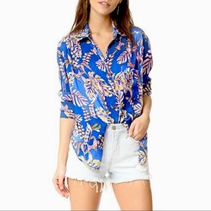 FREE PEOPLE Under the Palms Blue Blouse Top